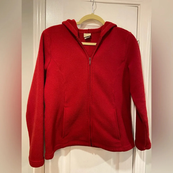L.L. Bean Women’s Y2K Red Full Zip Hooded Fleece Jacket Hooded Pockets Size S - Picture 1 of 10